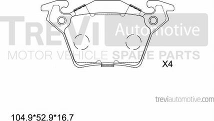 Trevi Automotive PF1620 - Тормозные колодки, дисковые, комплект unicars.by