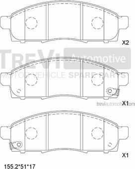 Trevi Automotive PF1671 - Тормозные колодки, дисковые, комплект unicars.by