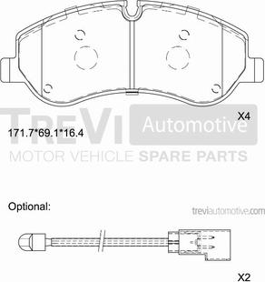 Trevi Automotive PF1672 - Тормозные колодки, дисковые, комплект unicars.by