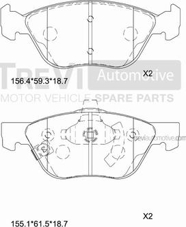 Trevi Automotive PF1054 - Тормозные колодки, дисковые, комплект unicars.by