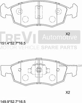 Trevi Automotive PF1076 - Тормозные колодки, дисковые, комплект unicars.by