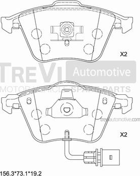 Trevi Automotive PF1199 - Тормозные колодки, дисковые, комплект unicars.by