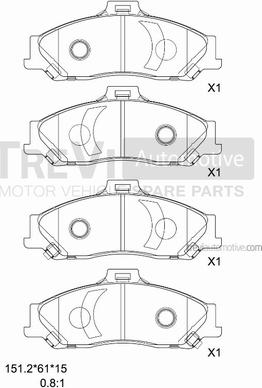 Trevi Automotive PF1149 - Тормозные колодки, дисковые, комплект unicars.by