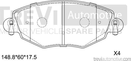 Trevi Automotive PF1101 - Тормозные колодки, дисковые, комплект unicars.by