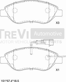 Trevi Automotive PF1118 - Тормозные колодки, дисковые, комплект unicars.by