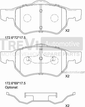 Trevi Automotive PF1123 - Тормозные колодки, дисковые, комплект unicars.by