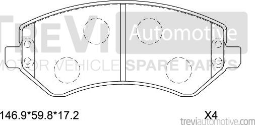 Trevi Automotive PF1174 - Тормозные колодки, дисковые, комплект unicars.by