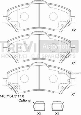 Trevi Automotive PF1384 - Тормозные колодки, дисковые, комплект unicars.by