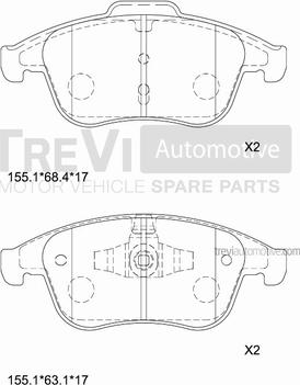 Trevi Automotive PF1382 - Тормозные колодки, дисковые, комплект unicars.by