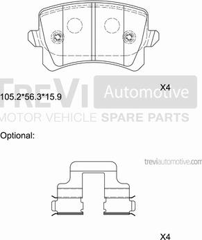 Trevi Automotive PF1376 - Тормозные колодки, дисковые, комплект unicars.by