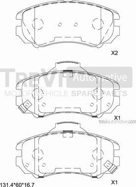 Trevi Automotive PF1244 - Тормозные колодки, дисковые, комплект unicars.by