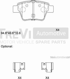 Trevi Automotive PF1259 - Тормозные колодки, дисковые, комплект unicars.by