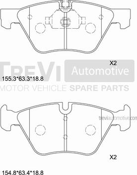 Trevi Automotive PF1256 - Тормозные колодки, дисковые, комплект unicars.by