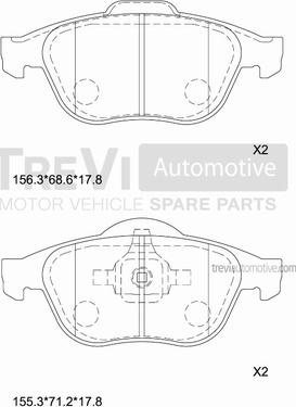 Trevi Automotive PF1288 - Тормозные колодки, дисковые, комплект unicars.by