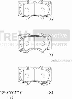 Trevi Automotive PF1227 - Тормозные колодки, дисковые, комплект unicars.by