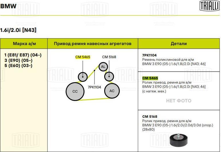Trialli CM 5465 - Натяжитель, поликлиновый ремень unicars.by