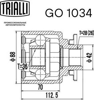 Trialli GO 1034 - Шарнирный комплект, ШРУС, приводной вал unicars.by