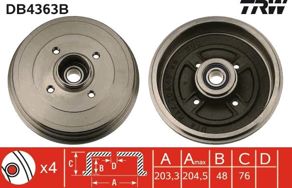 TRW DB4363B - Тормозной барабан unicars.by