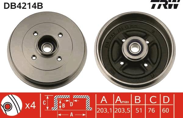 TRW DB4214B - Тормозной барабан unicars.by