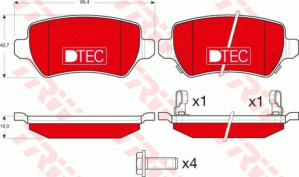 TRW GDB1515DTE - Тормозные колодки, дисковые, комплект unicars.by