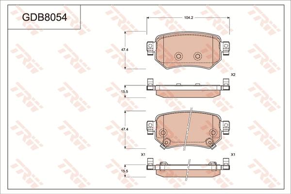 TRW GDB8054AT - Тормозные колодки, дисковые, комплект unicars.by