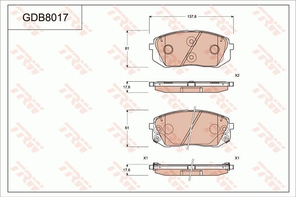 TRW GDB8017 - Тормозные колодки, дисковые, комплект unicars.by