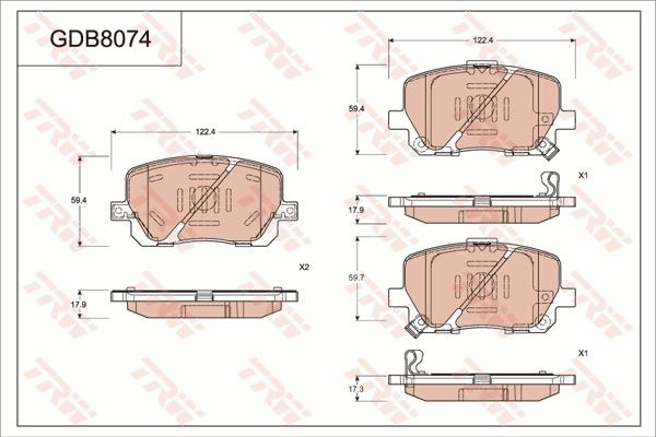 TRW GDB8074 - Тормозные колодки, дисковые, комплект unicars.by