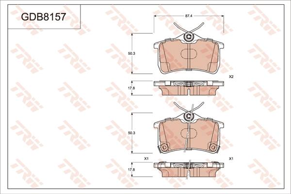 TRW GDB8157 - Тормозные колодки, дисковые, комплект unicars.by