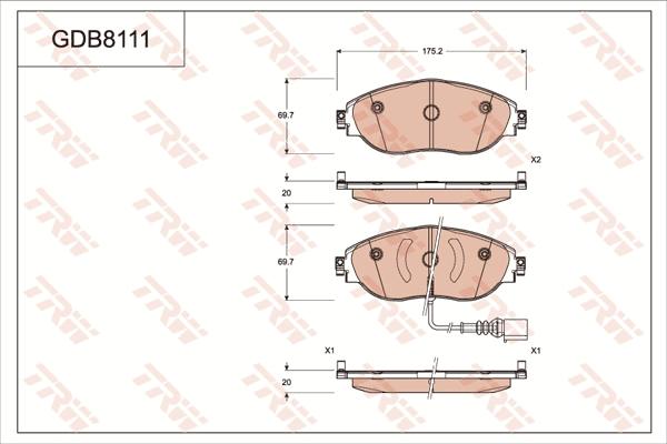 TRW GDB8111 - Тормозные колодки, дисковые, комплект unicars.by