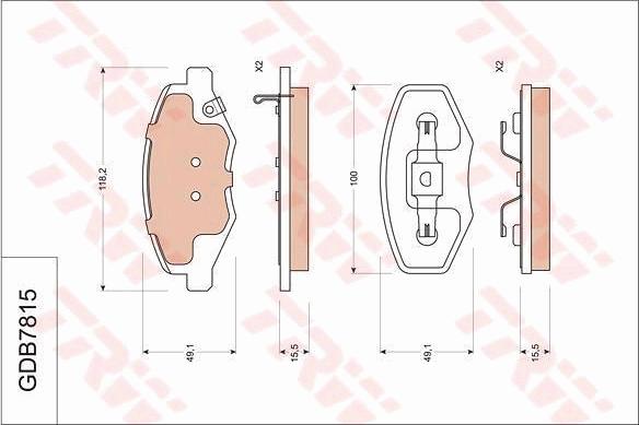 TRW GDB7815 - Тормозные колодки, дисковые, комплект unicars.by