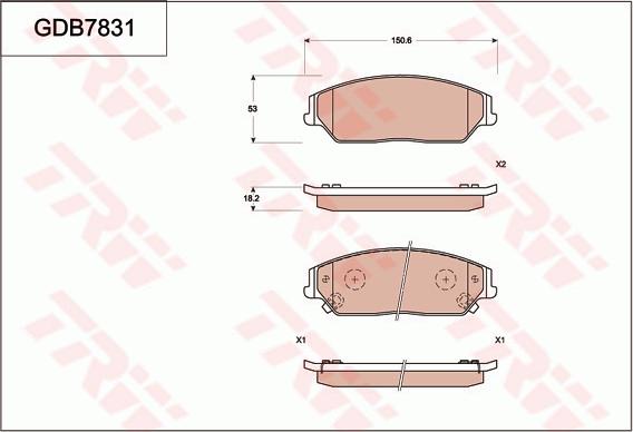 TRW GDB7831 - Тормозные колодки, дисковые, комплект unicars.by