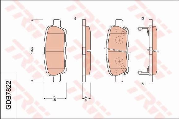 TRW GDB7822 - Тормозные колодки, дисковые, комплект unicars.by