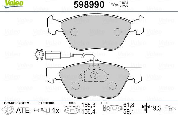 Valeo 598990 - Тормозные колодки, дисковые, комплект unicars.by