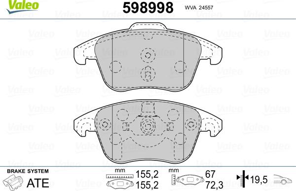 Valeo 598998 - Тормозные колодки, дисковые, комплект unicars.by