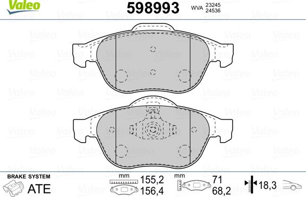 Valeo 598993 - Тормозные колодки, дисковые, комплект unicars.by