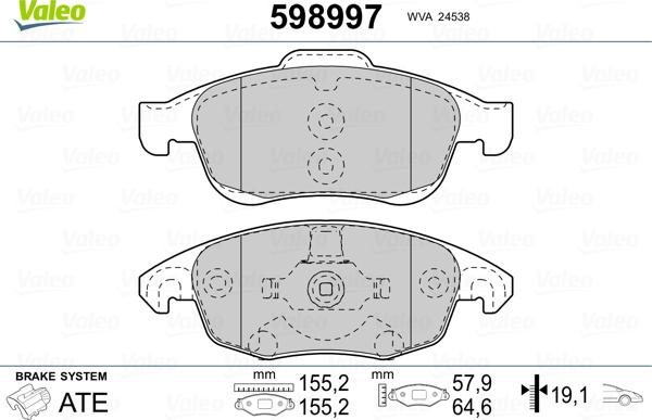 Valeo 598997 - Тормозные колодки, дисковые, комплект unicars.by