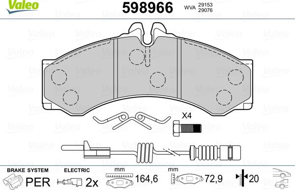 Valeo 598966 - Тормозные колодки, дисковые, комплект unicars.by