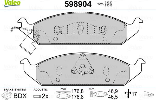 Valeo 598904 - Тормозные колодки, дисковые, комплект unicars.by