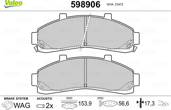 Valeo 598906 - Тормозные колодки, дисковые, комплект unicars.by