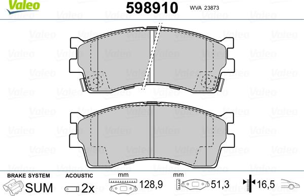 Valeo 598910 - Тормозные колодки, дисковые, комплект unicars.by