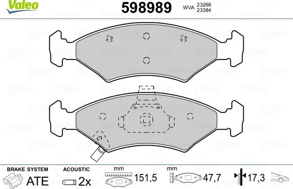 Valeo 598989 - Тормозные колодки, дисковые, комплект unicars.by