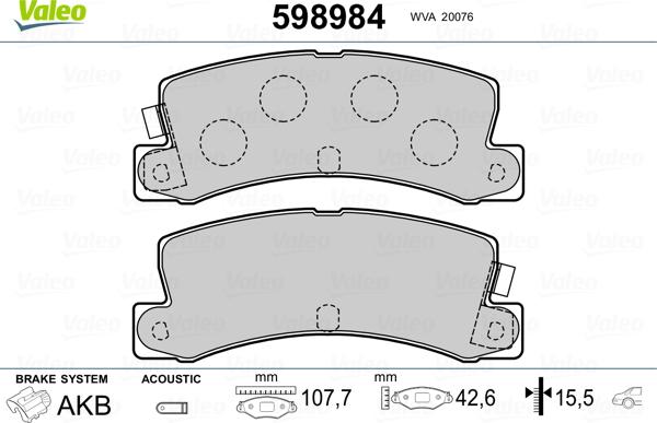 Valeo 598984 - Тормозные колодки, дисковые, комплект unicars.by