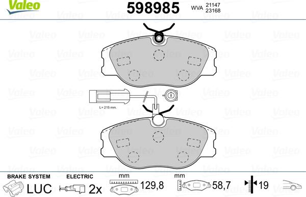 Valeo 598985 - Тормозные колодки, дисковые, комплект unicars.by