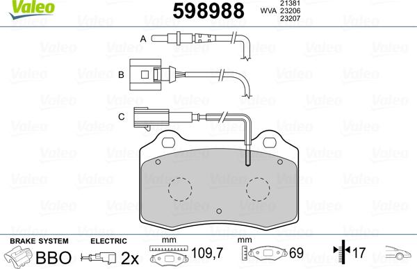 Valeo 598988 - Тормозные колодки, дисковые, комплект unicars.by