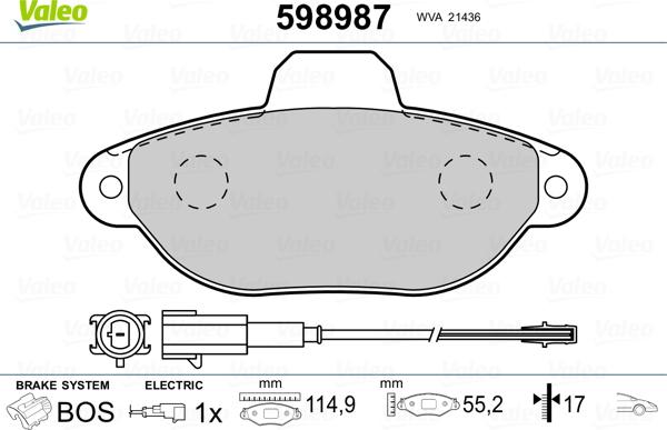 Valeo 598987 - Тормозные колодки, дисковые, комплект unicars.by