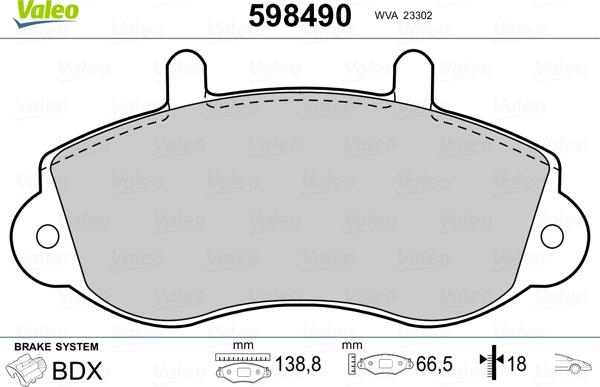 Valeo 598490 - Тормозные колодки, дисковые, комплект unicars.by