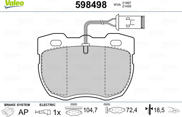 Valeo 598498 - Тормозные колодки, дисковые, комплект unicars.by