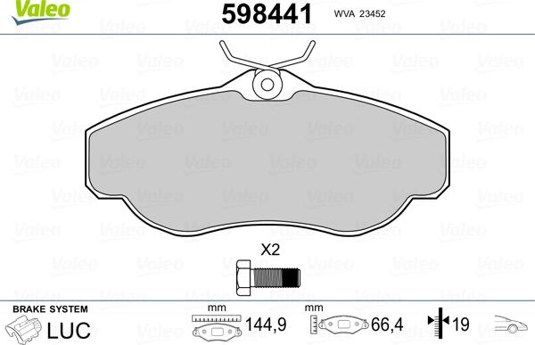 Valeo 598441 - Тормозные колодки, дисковые, комплект unicars.by