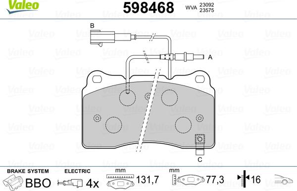 Valeo 598468 - Тормозные колодки, дисковые, комплект unicars.by