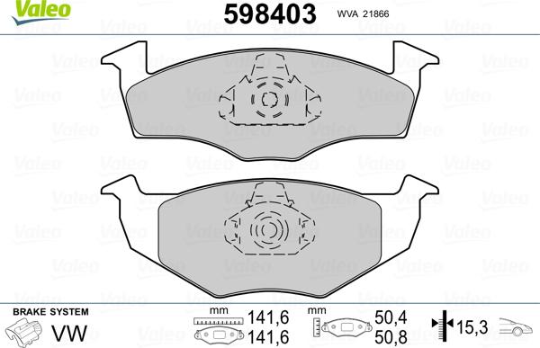 Valeo 598403 - Тормозные колодки, дисковые, комплект unicars.by